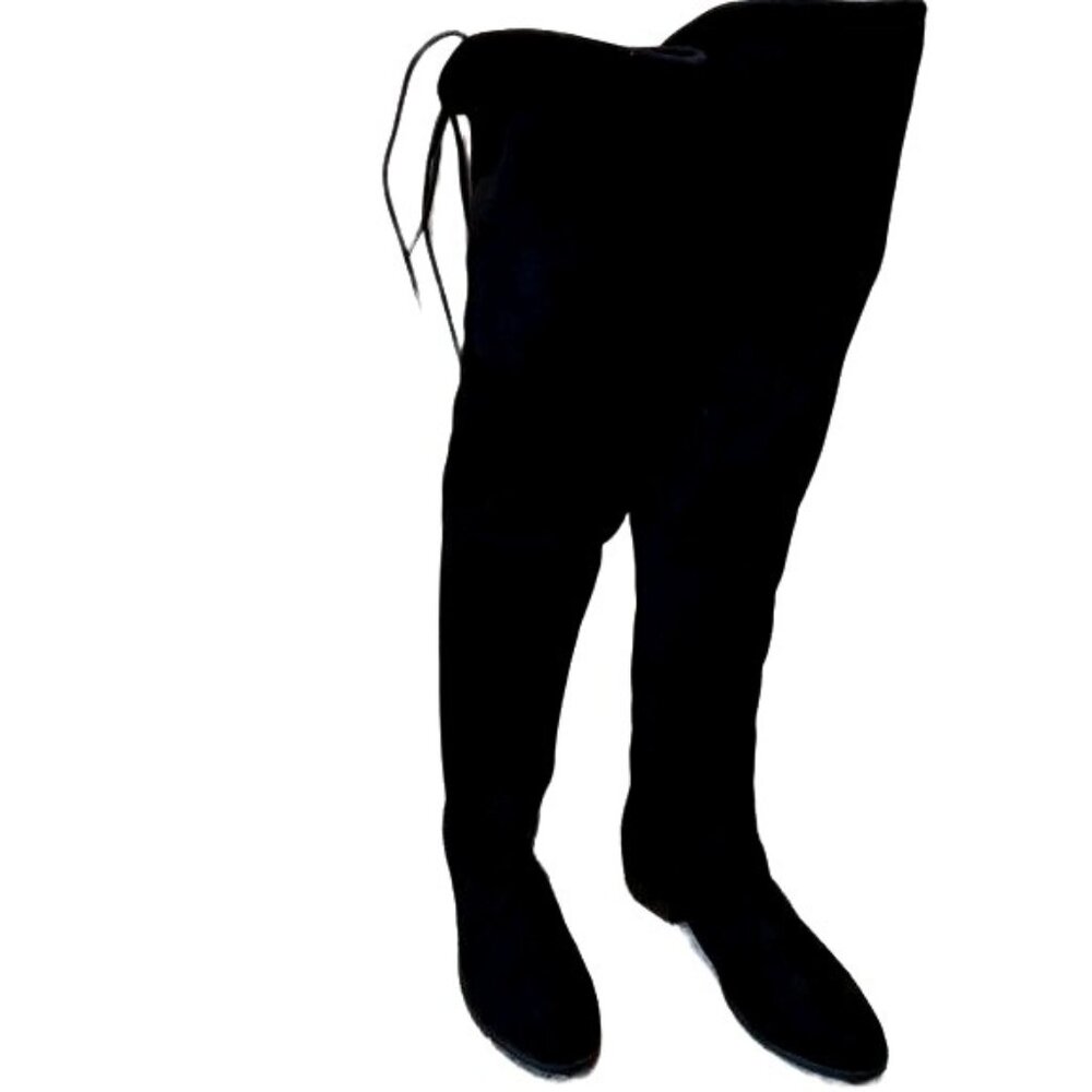 Clarks Thigh High Boots 6M Black Solid Suede 1.5" heel Festival Party Nite Out
